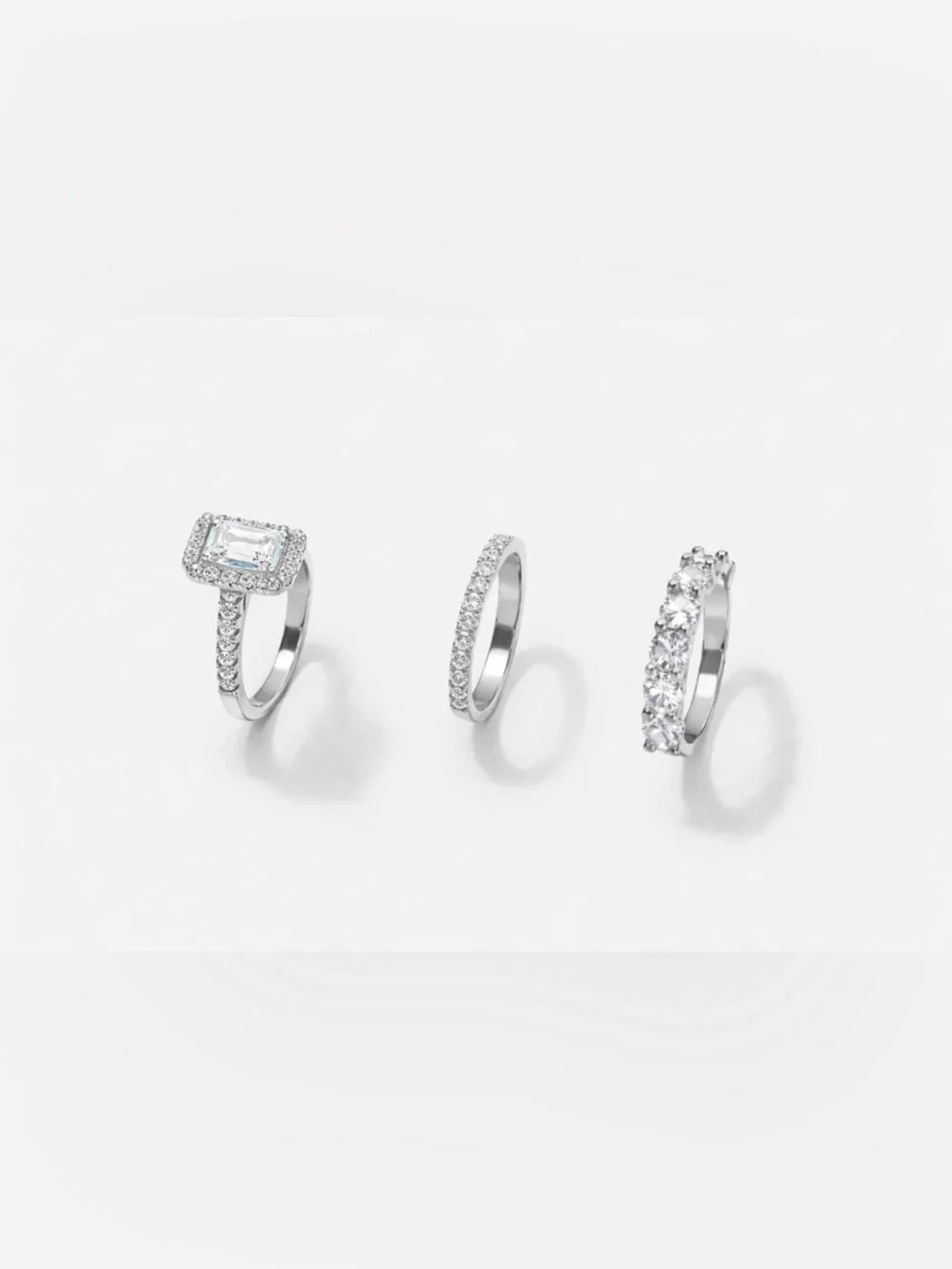 Engagement & Wedding Ring Set - Sz 6, Sparkling CZ 18k White Gold 3pcs